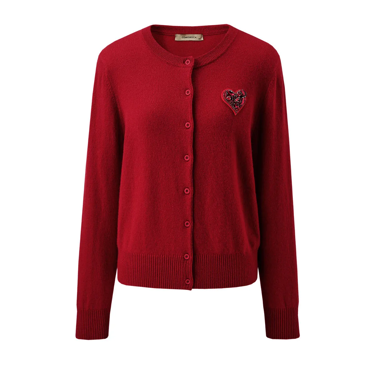 100% Cashmere Cardigan with Heart Patch