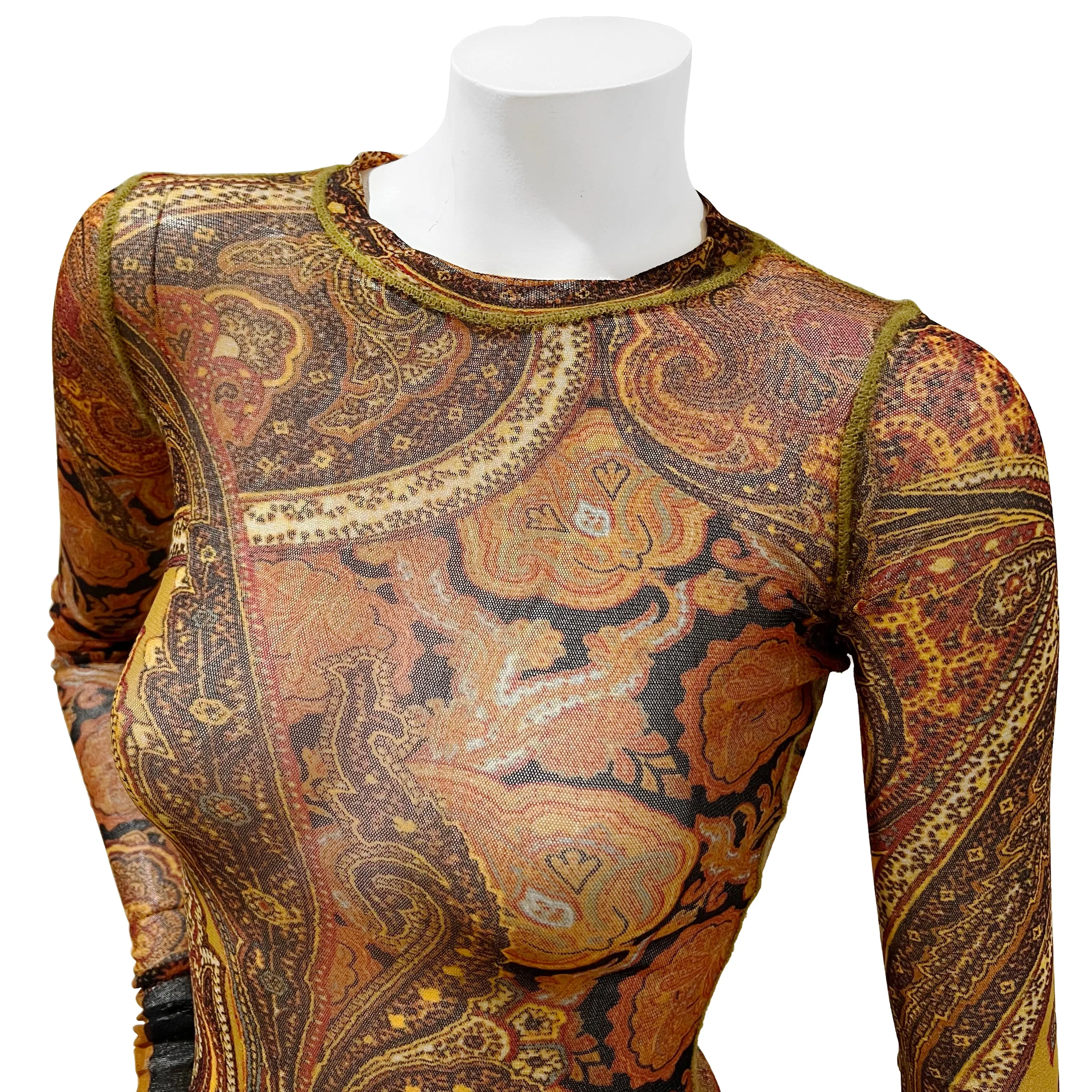 1990s Paisley Print Mesh Top