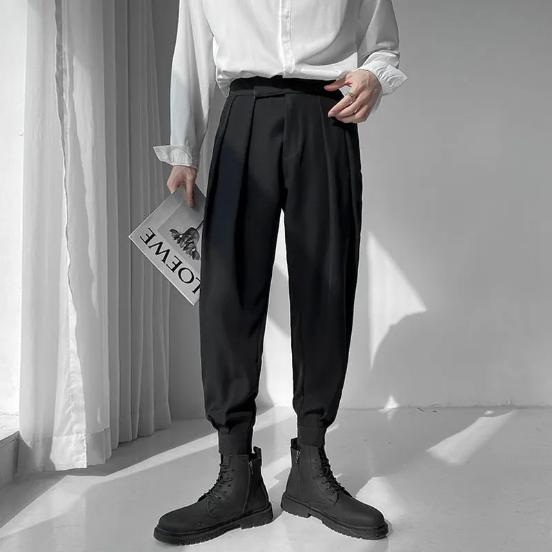 2022 New Pants Man Pleated Trousers Elastic Style Casual  for Men