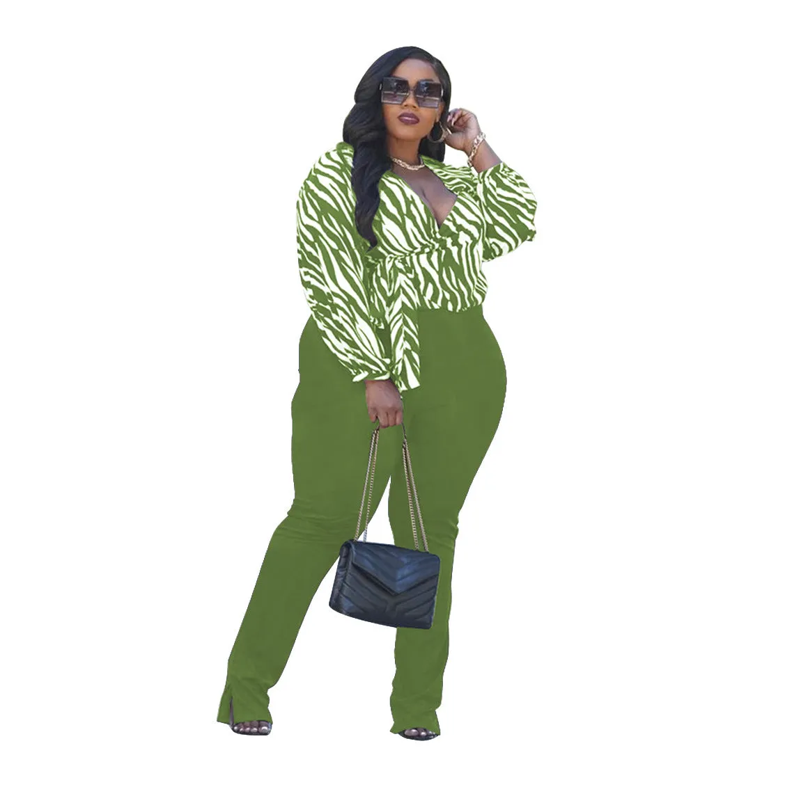 2pcs Plus Size Wholesale Women Sets Zebra Stripe Top   High Waist Pants