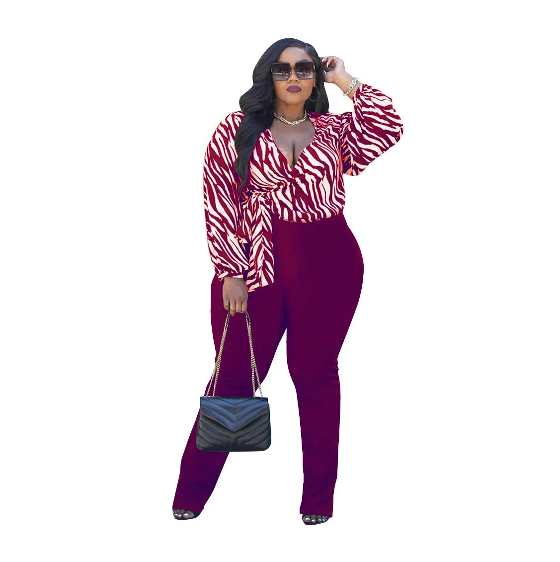 2pcs Plus Size Wholesale Women Sets Zebra Stripe Top   High Waist Pants