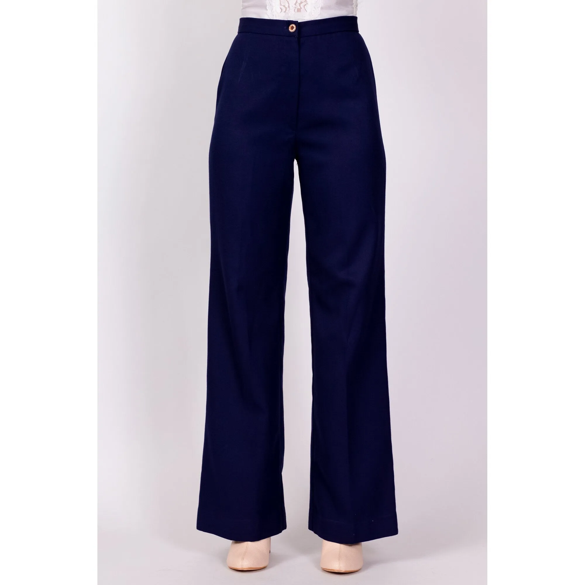 70s Navy Blue High Waisted Pants - Extra Small, 24"