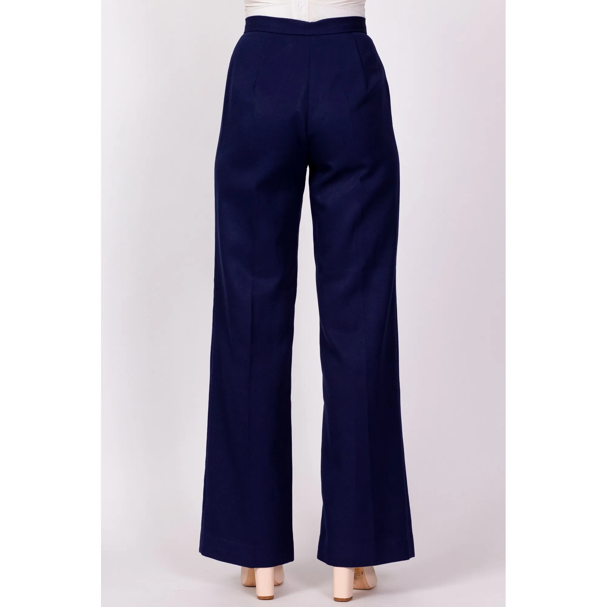 70s Navy Blue High Waisted Pants - Extra Small, 24"