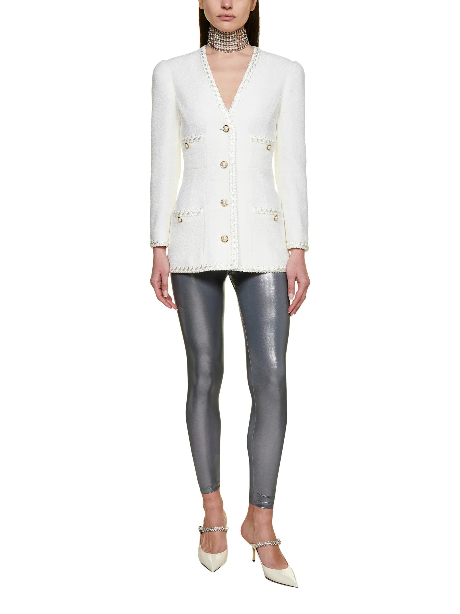 Alessandra Rich Stretch-Fit Metallic High Waist Leggings