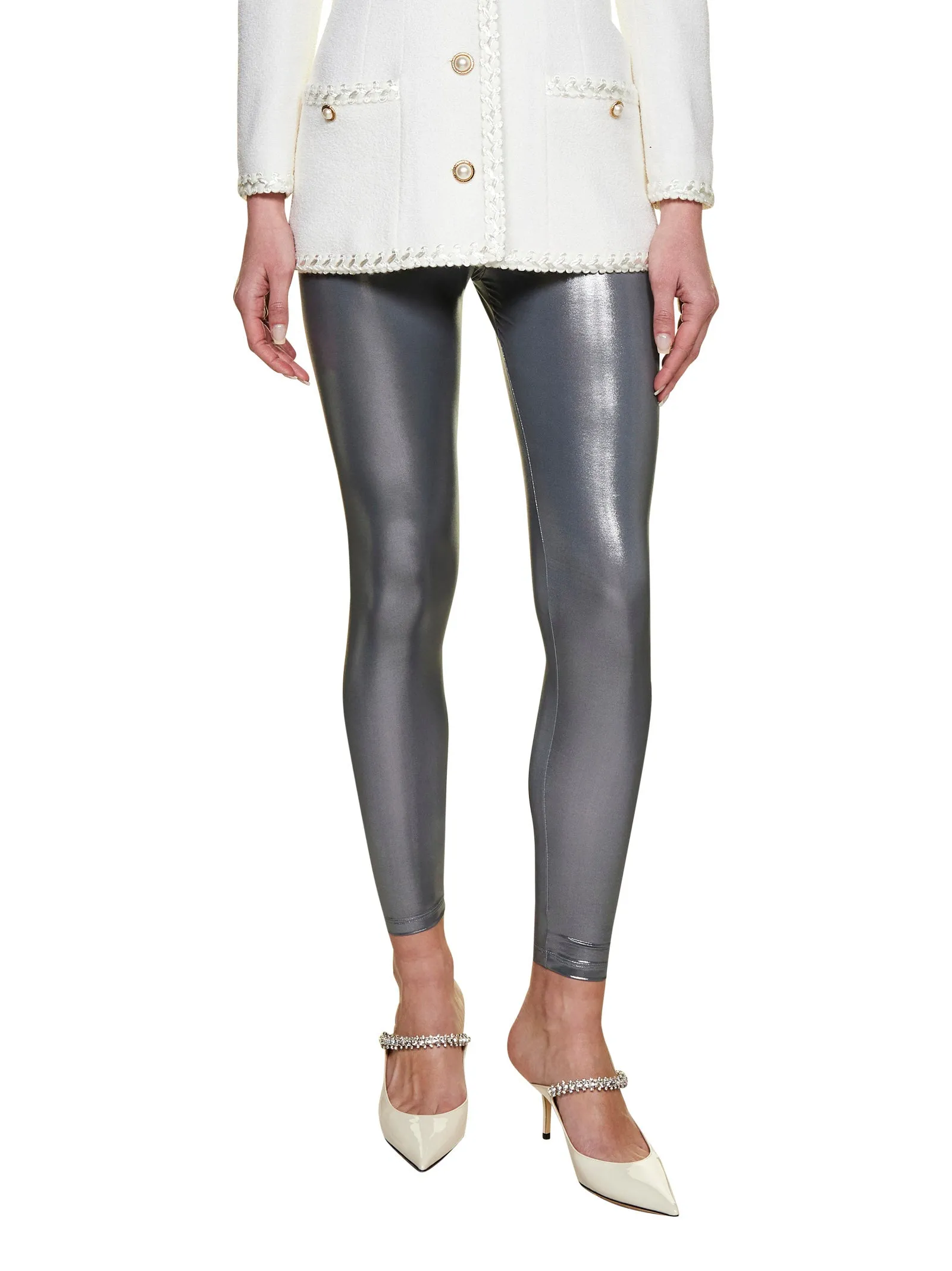 Alessandra Rich Stretch-Fit Metallic High Waist Leggings