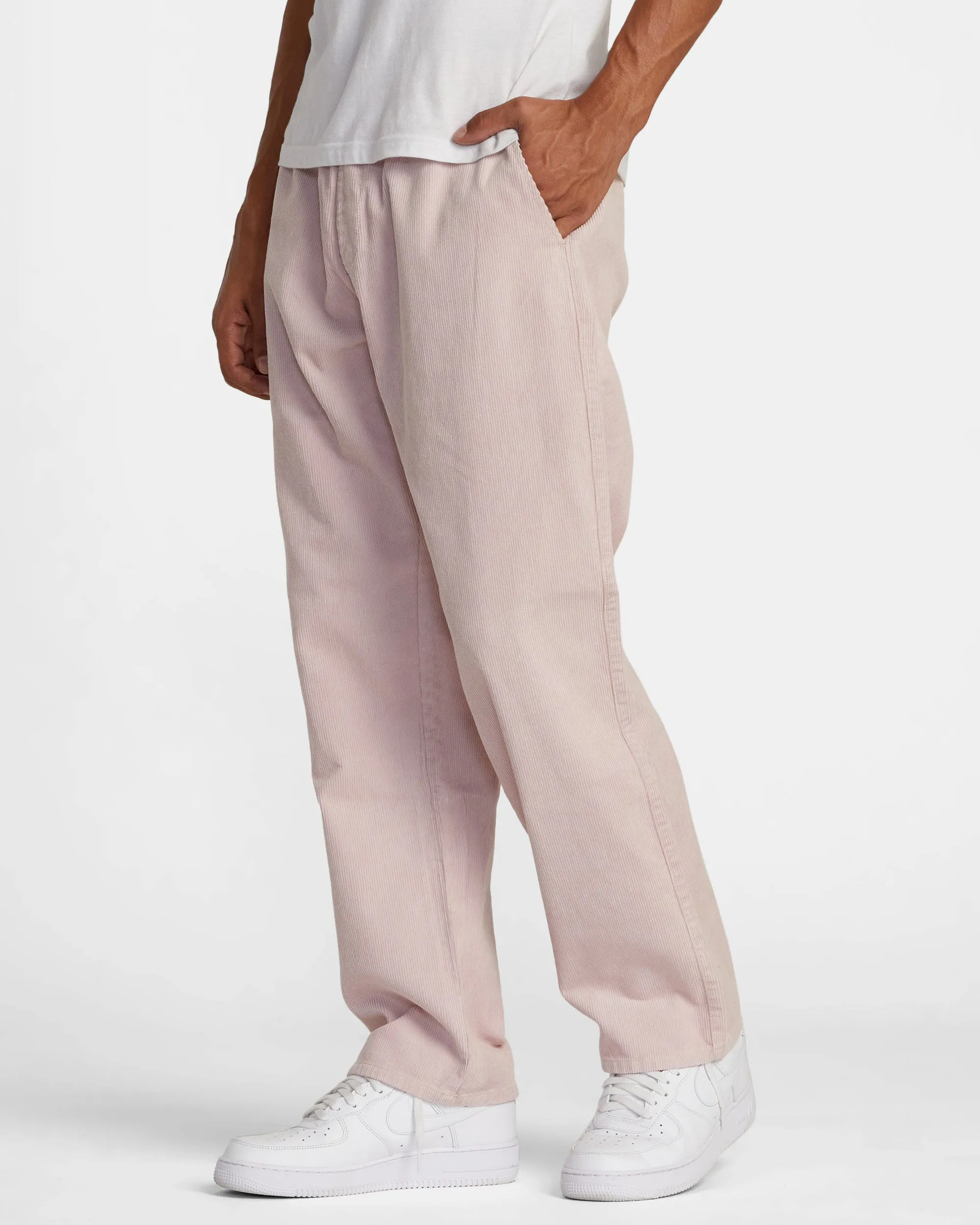 Americana Elastic Waist Cord Pants - Pale Mauve