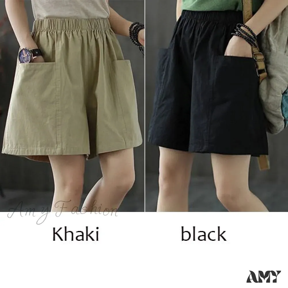 Amy Fashion - Plus Size Pocket Elastic High Waist Shorts