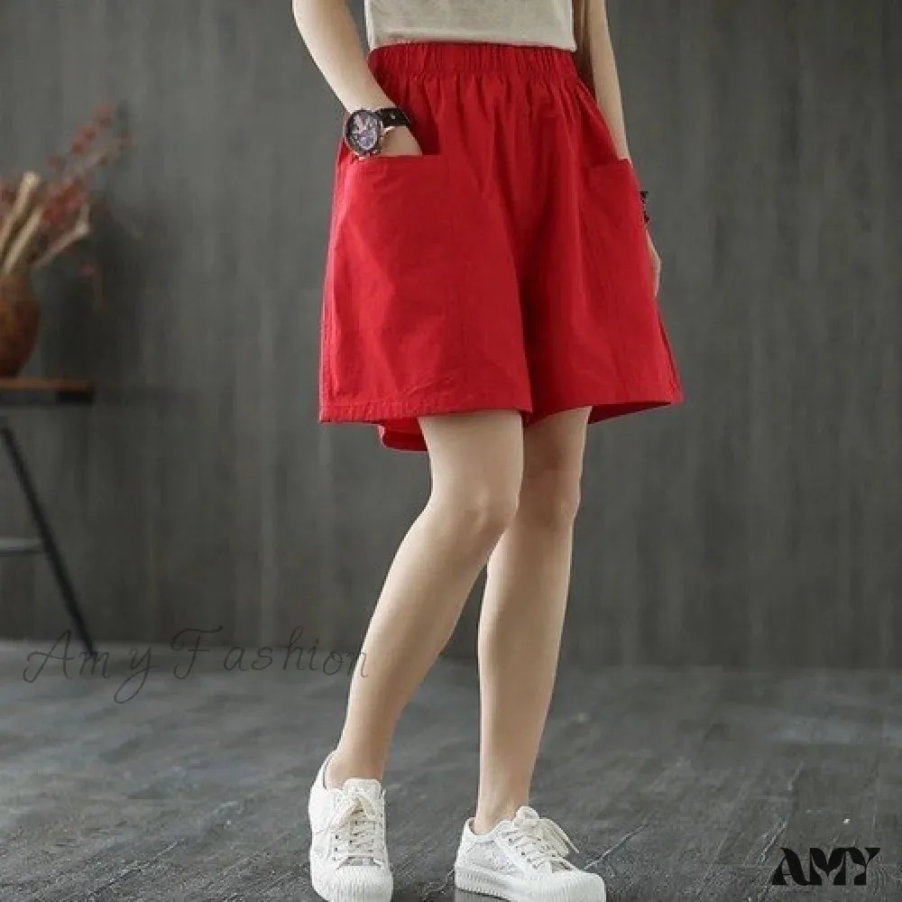 Amy Fashion - Plus Size Pocket Elastic High Waist Shorts