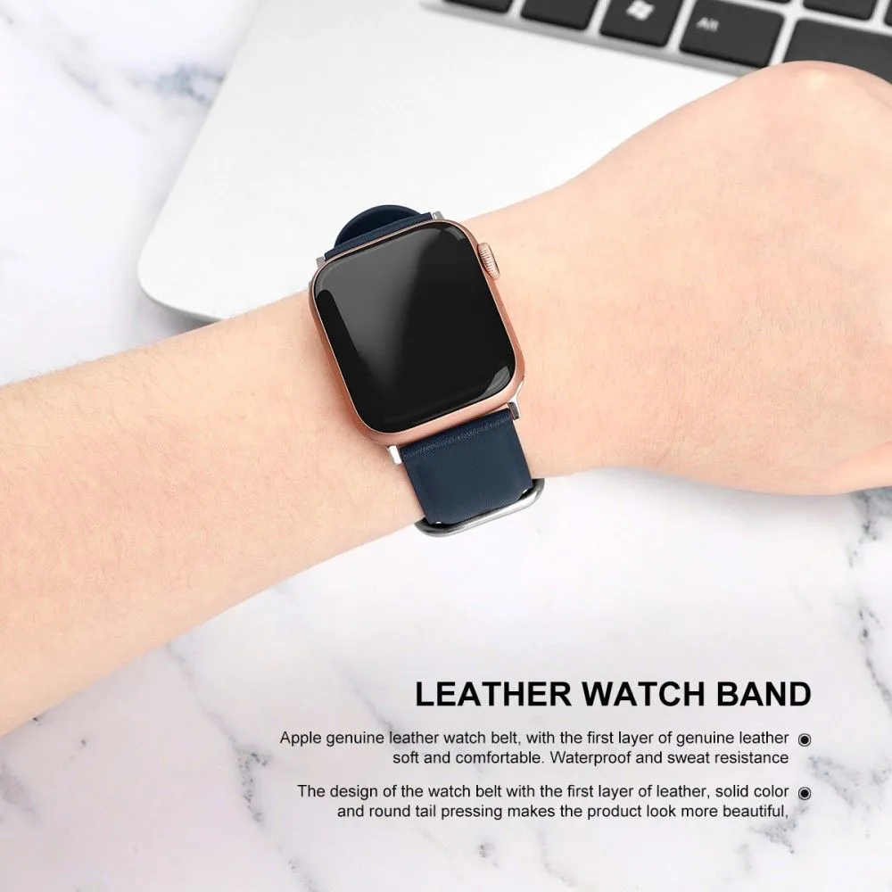 Apple Watch (45mm) cowhide genuine leather watch strap - Midnight Blue