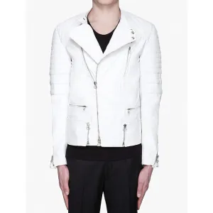 Asap Rocky White Leather Quilted Biker Jacket