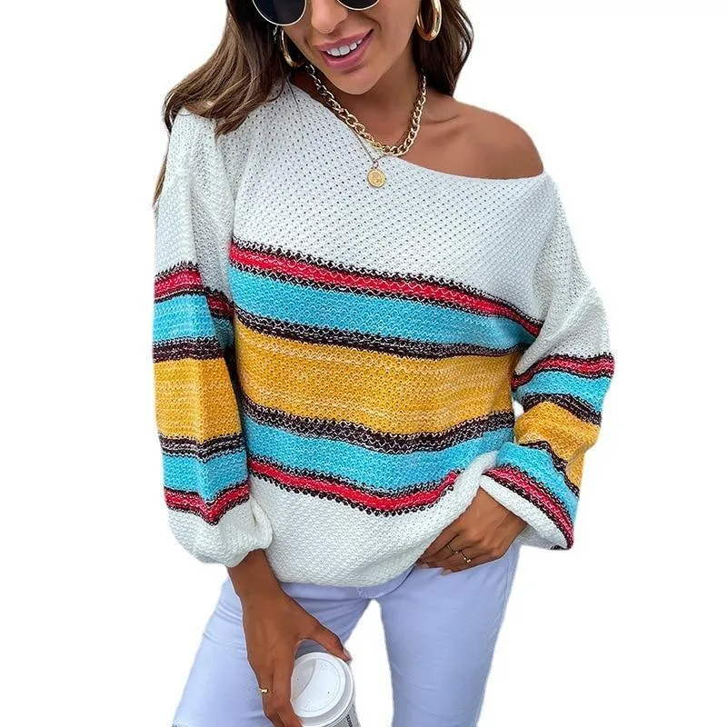 Autumn Rainbow Striped Jumper Womens Sweaters