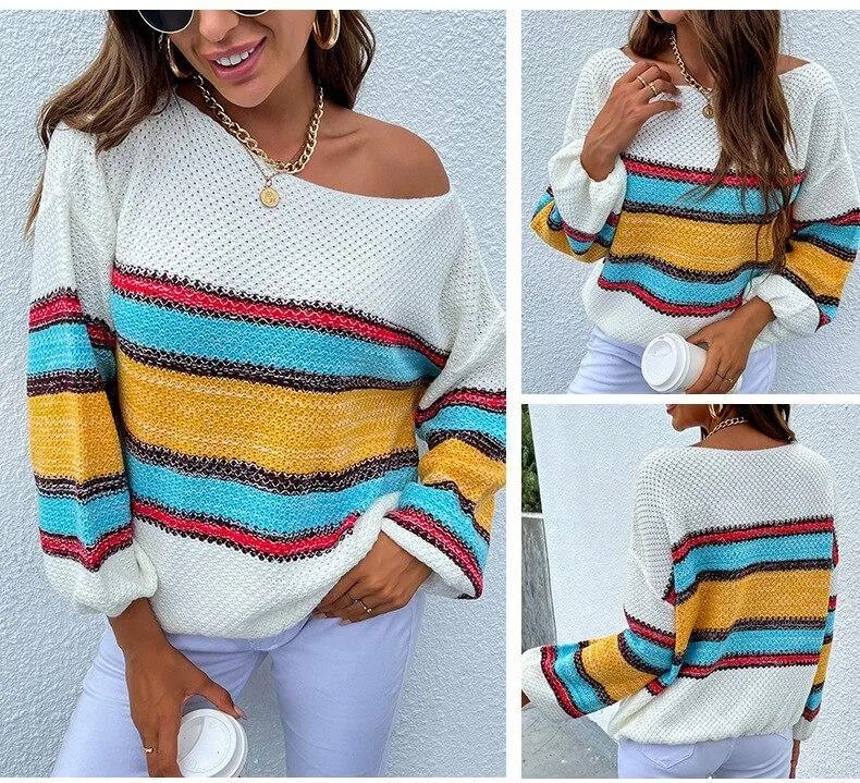 Autumn Rainbow Striped Jumper Womens Sweaters