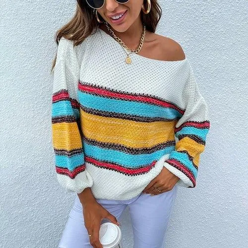 Autumn Rainbow Striped Jumper Womens Sweaters