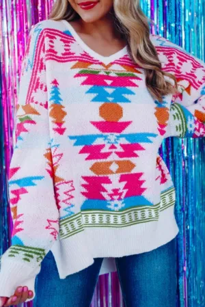 AZTEC V-NECK OVERSIZE SWEATER