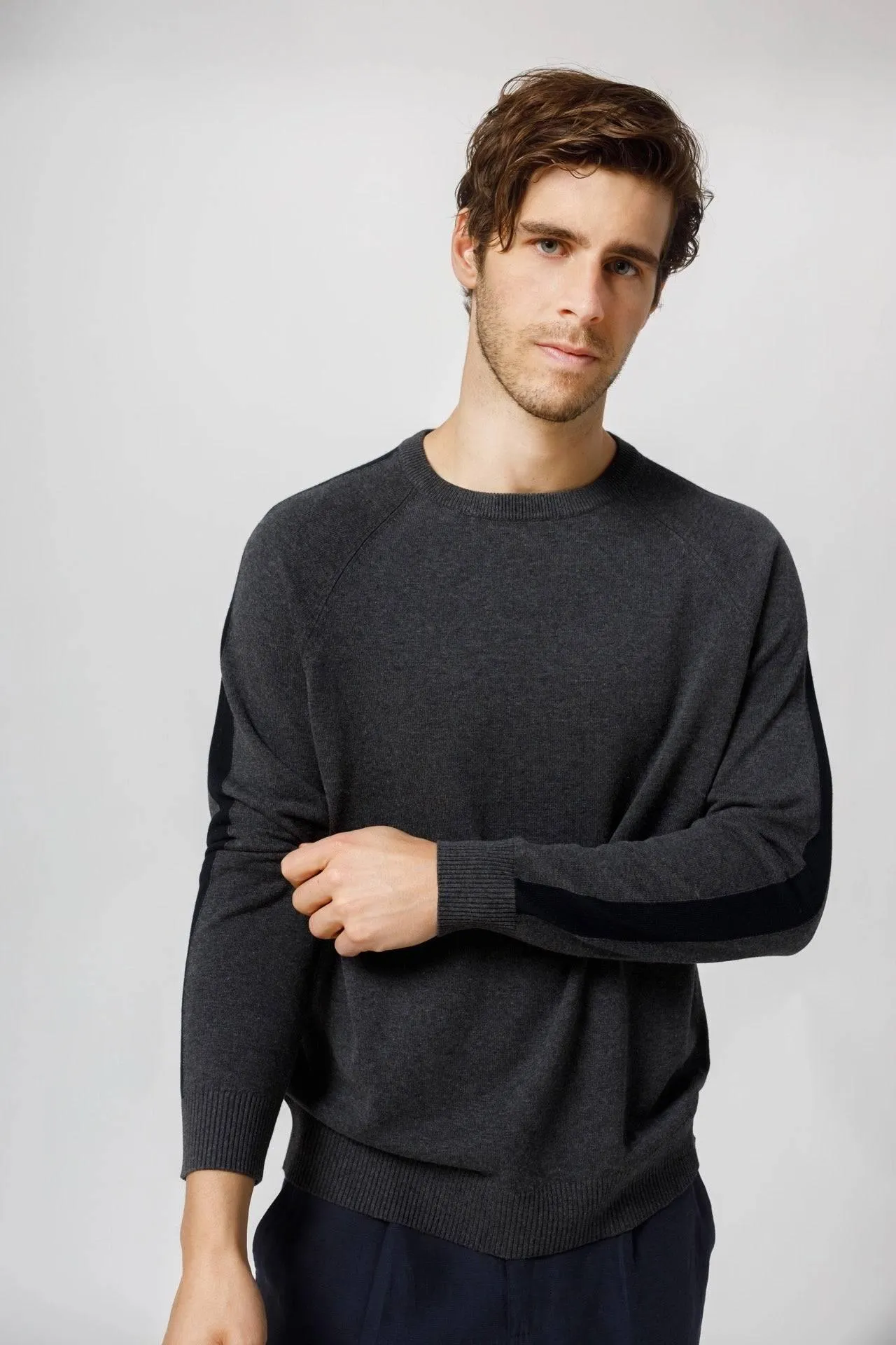 Bamboo Contrast Stripe Crew Neck Sweater