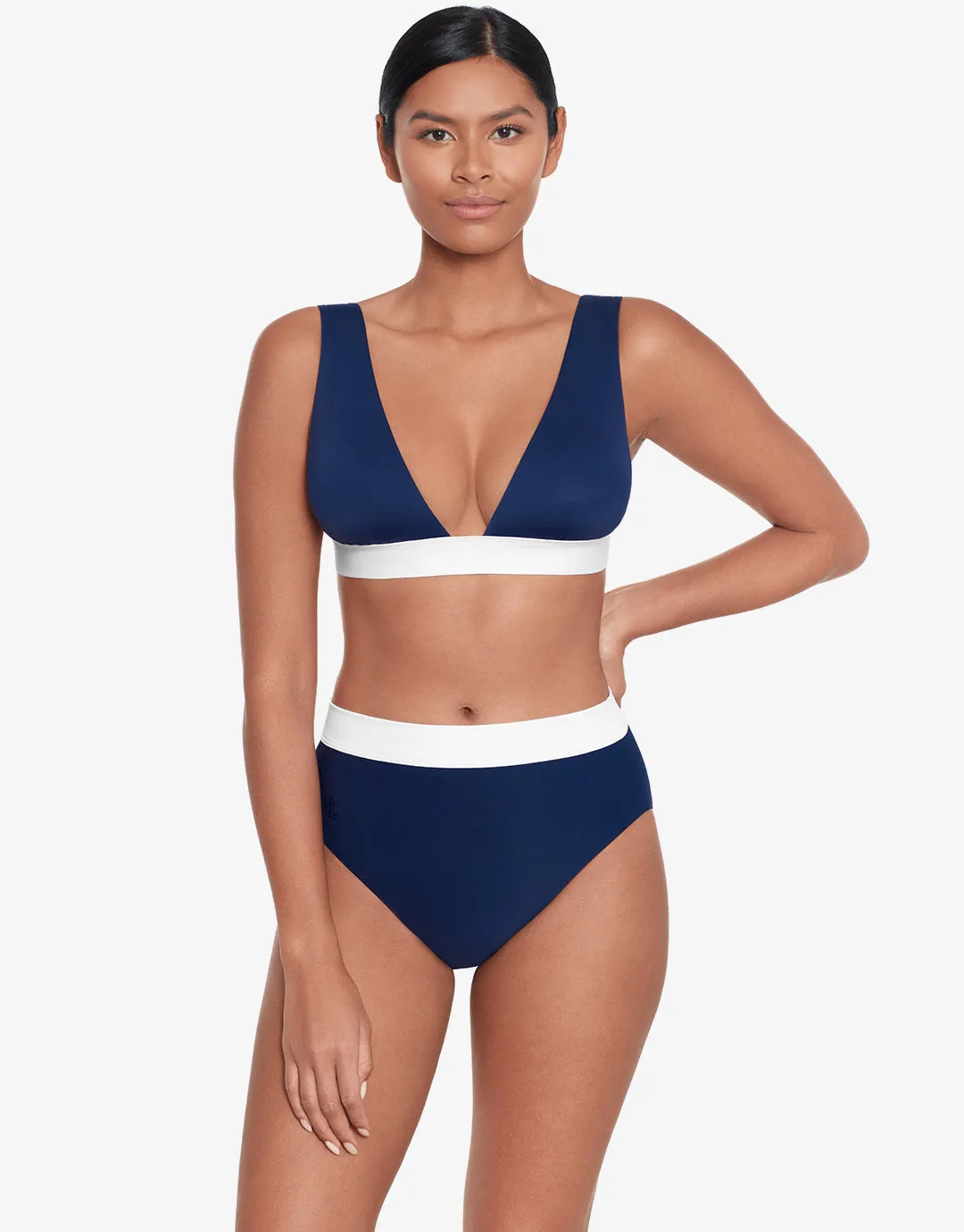 Bel Air High Waist Bikini Pant - Navy and White