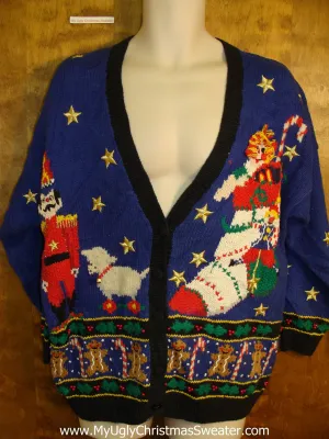 Best 80s Crazy Christmas Sweater with Nutcracker and Sheep