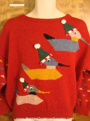 BEST 80s Ducks with Santa Hats 2sided Ugliest Christmas Sweater