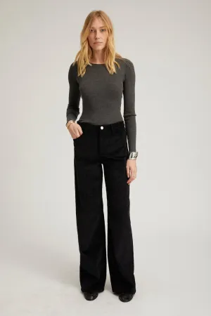 Black Corduroy Wide Leg Trousers