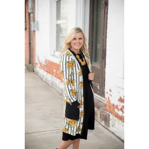 Black Floral Striped Cardigan