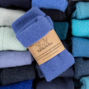 Blue Mix Chunky Knit Cashmere Fingerless Gloves