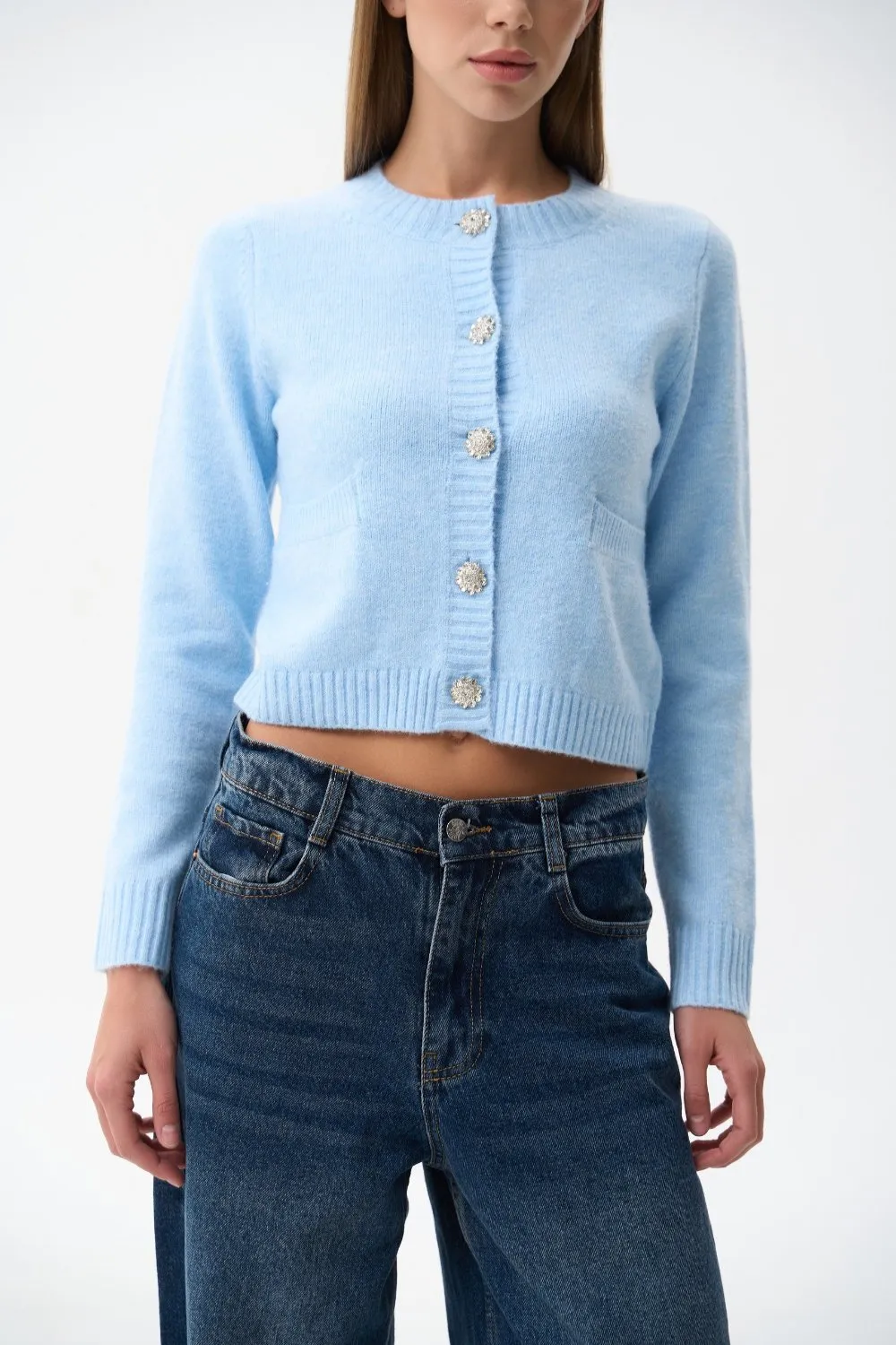 Blue Wool Knit Cardigan