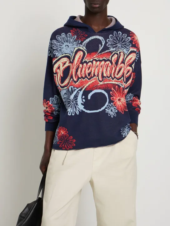 Bluemarble   Logo jacquard cotton blend knit sweater 