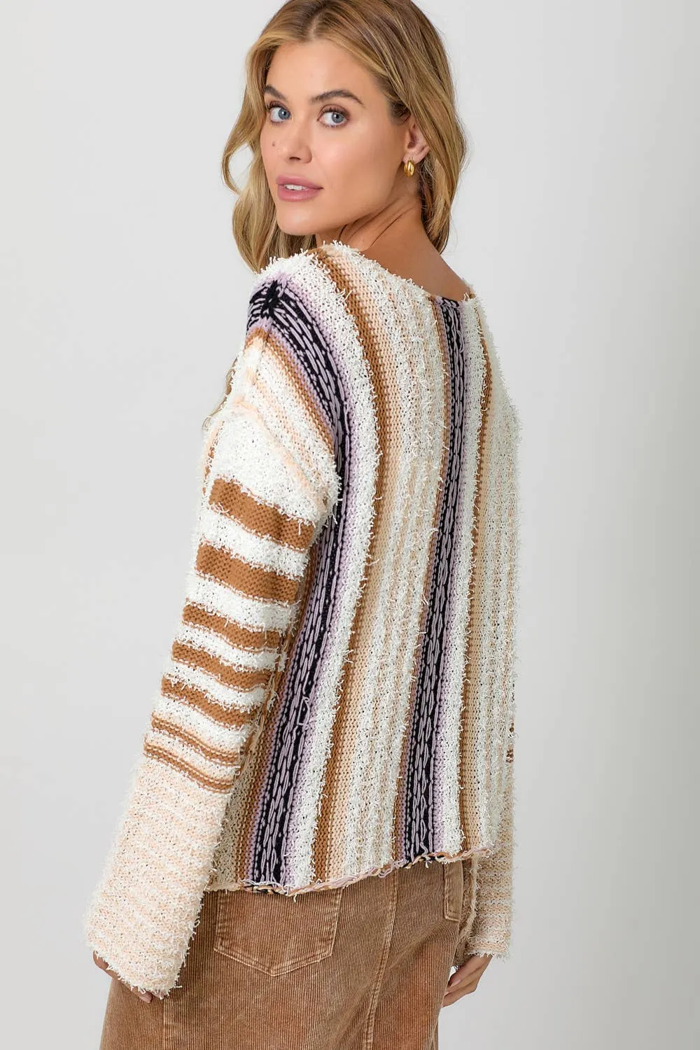 Boat Neck Fuzzy Fall Sweater