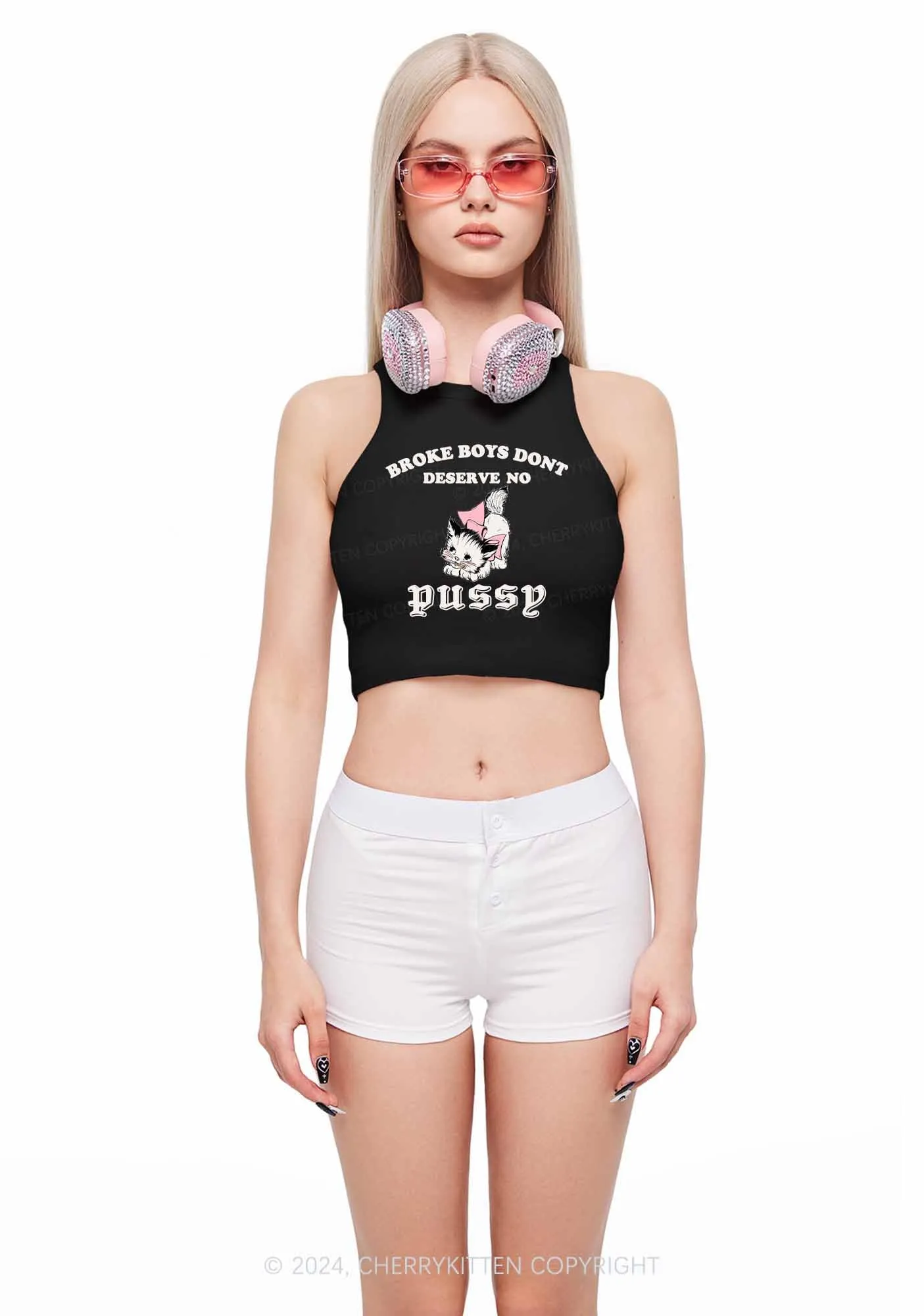 Broke Boys Pxssy Y2K Crop Tank Top Cherrykitten