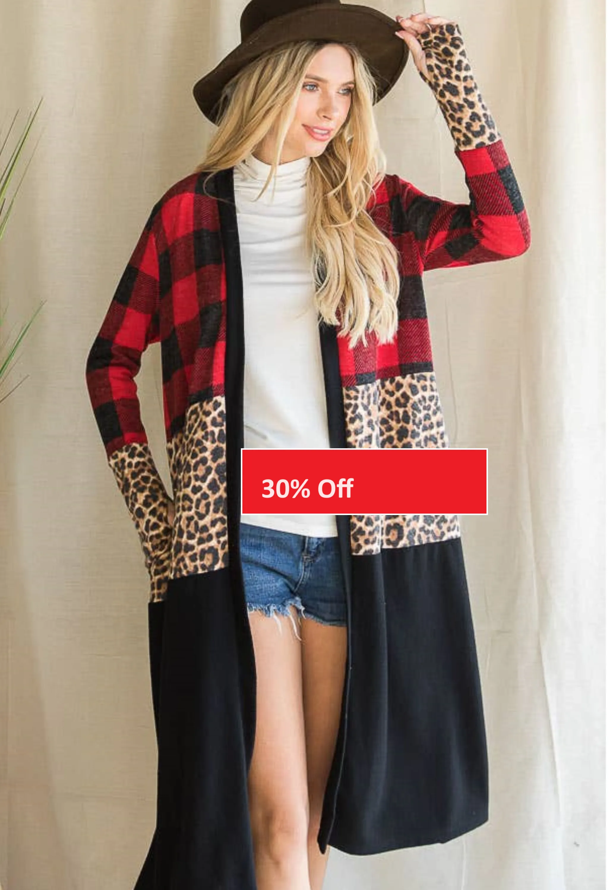 Buffalo Plaid, Cheetah and Black color block cardigan