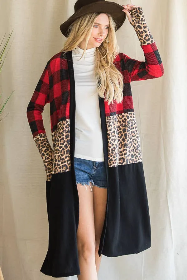 Buffalo Plaid, Cheetah and Black color block cardigan