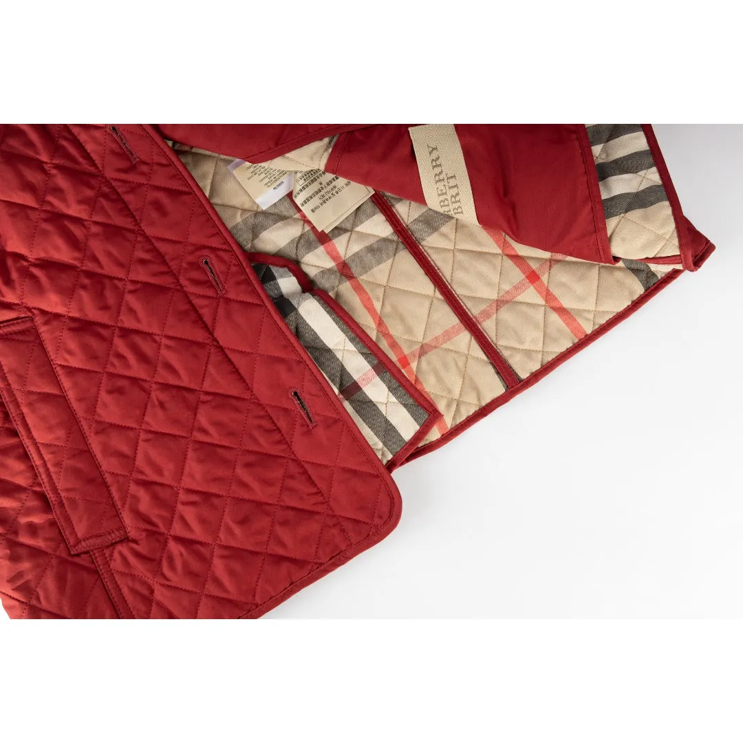 Burberry Red Quilted Synthetic Button Front Jacket