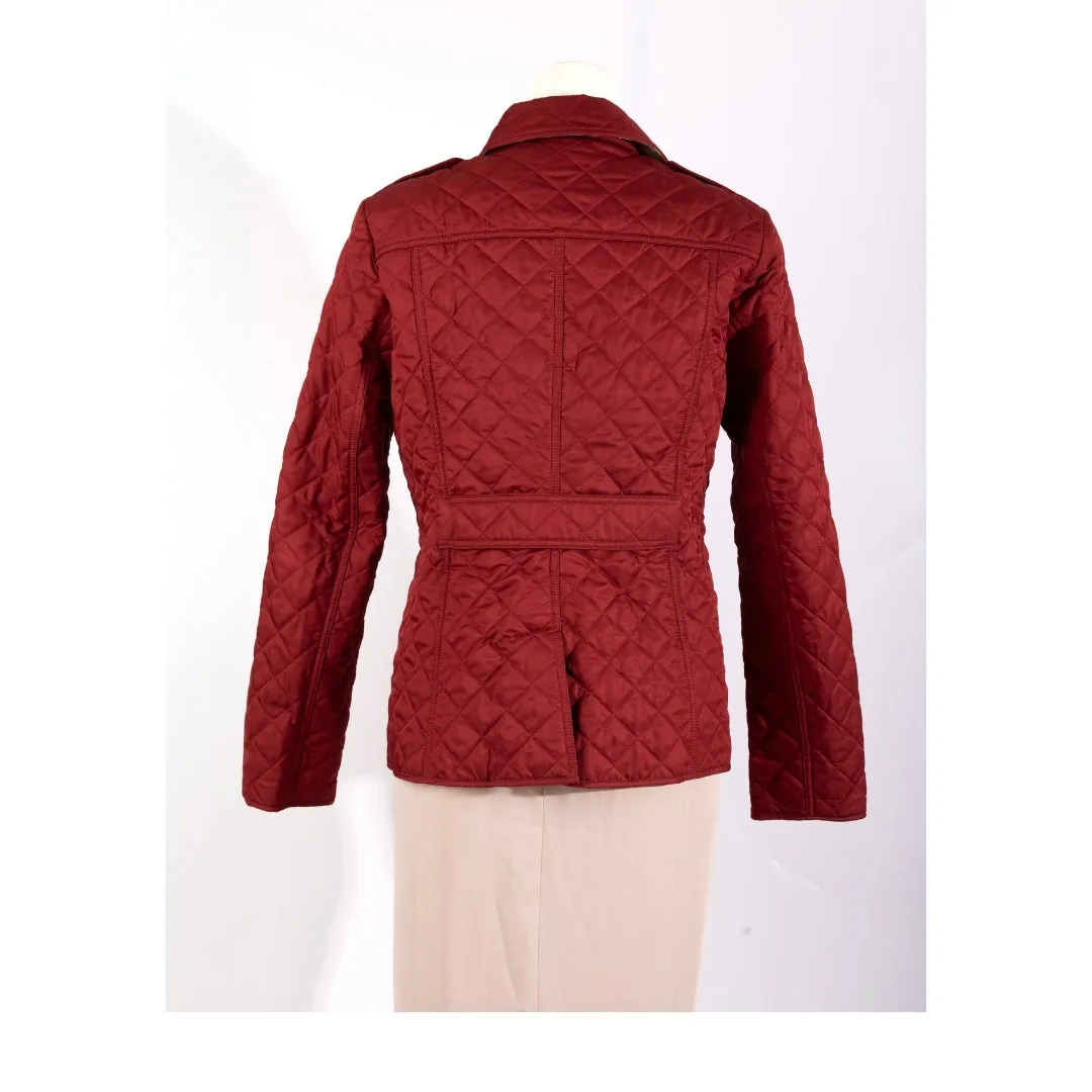 Burberry Red Quilted Synthetic Button Front Jacket