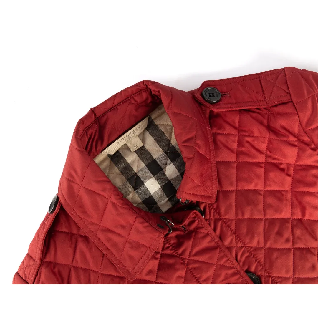 Burberry Red Quilted Synthetic Button Front Jacket