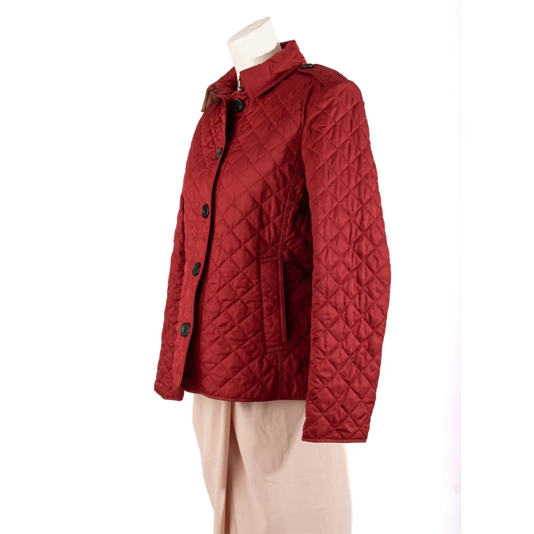 Burberry Red Quilted Synthetic Button Front Jacket