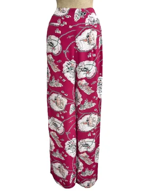 Burgundy Western Print 40s Style High Waist Palazzo Pants