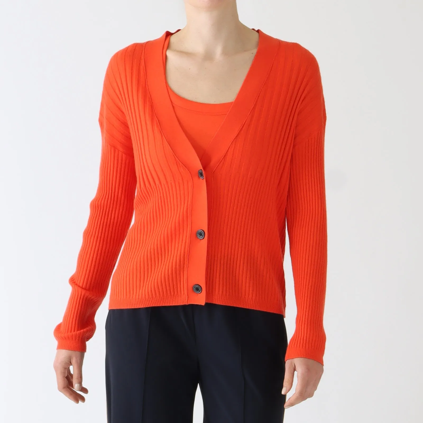 Campari Wool & Cashmere Blend Ribbed Cardigan