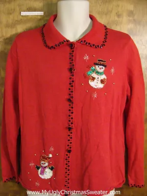 Cheap Red Holiday Sweater with Snowmen