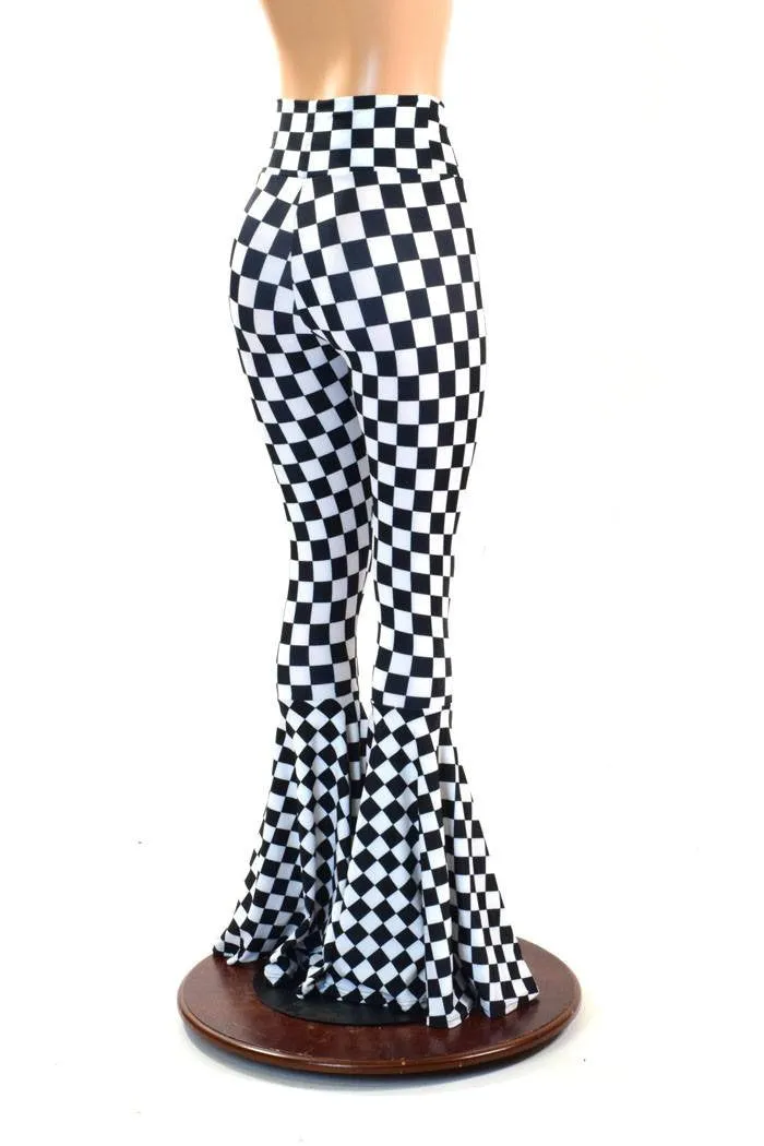 Checkered High Waist Bell Bottom Flares