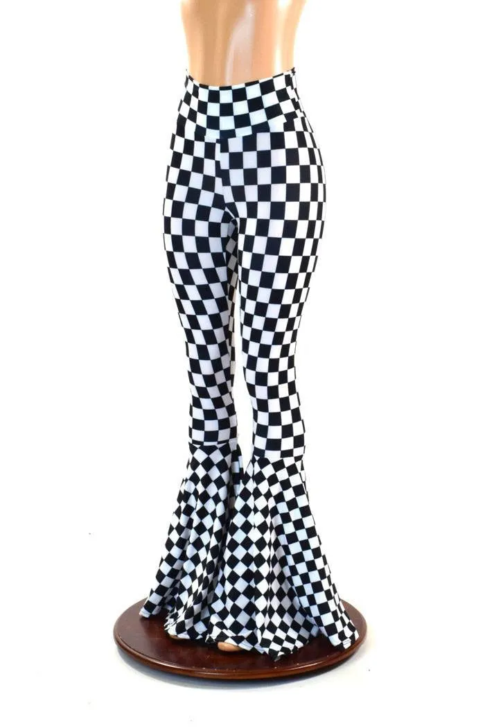 Checkered High Waist Bell Bottom Flares