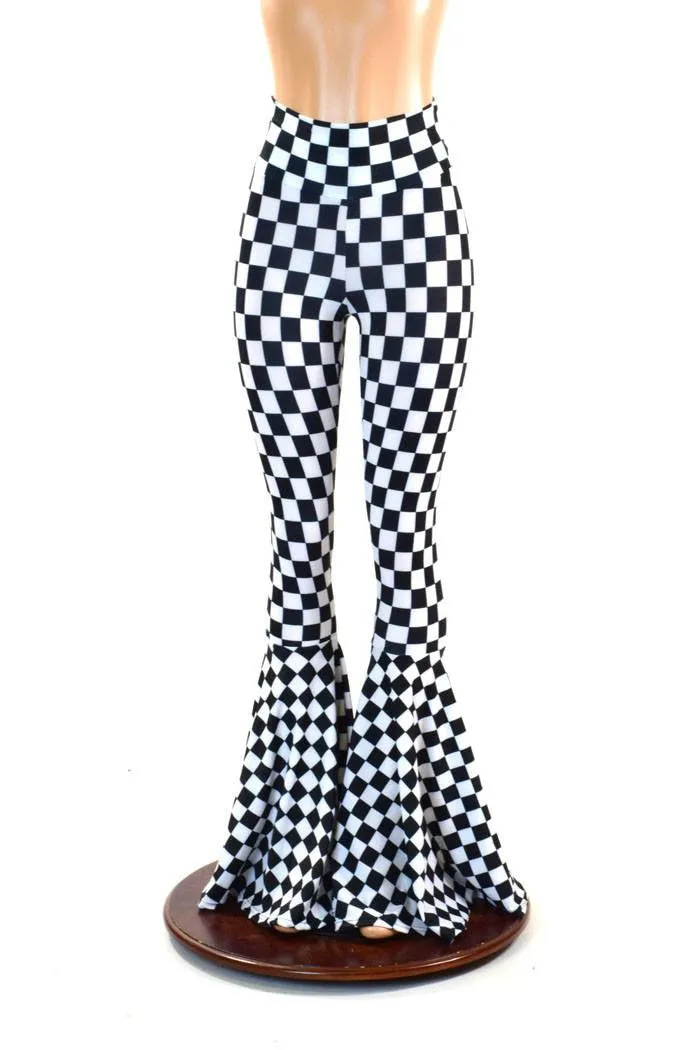 Checkered High Waist Bell Bottom Flares