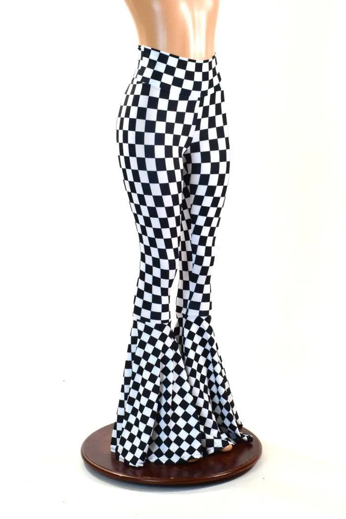 Checkered High Waist Bell Bottom Flares