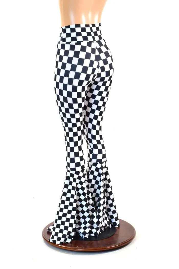 Checkered High Waist Bell Bottom Flares