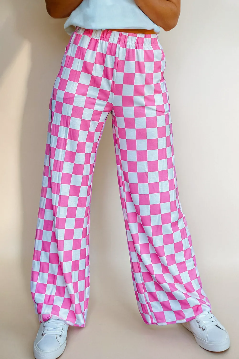 Checkered Print High Waist Wide Leg Pants