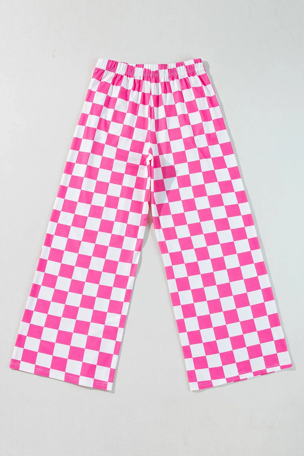 Checkered Print High Waist Wide Leg Pants