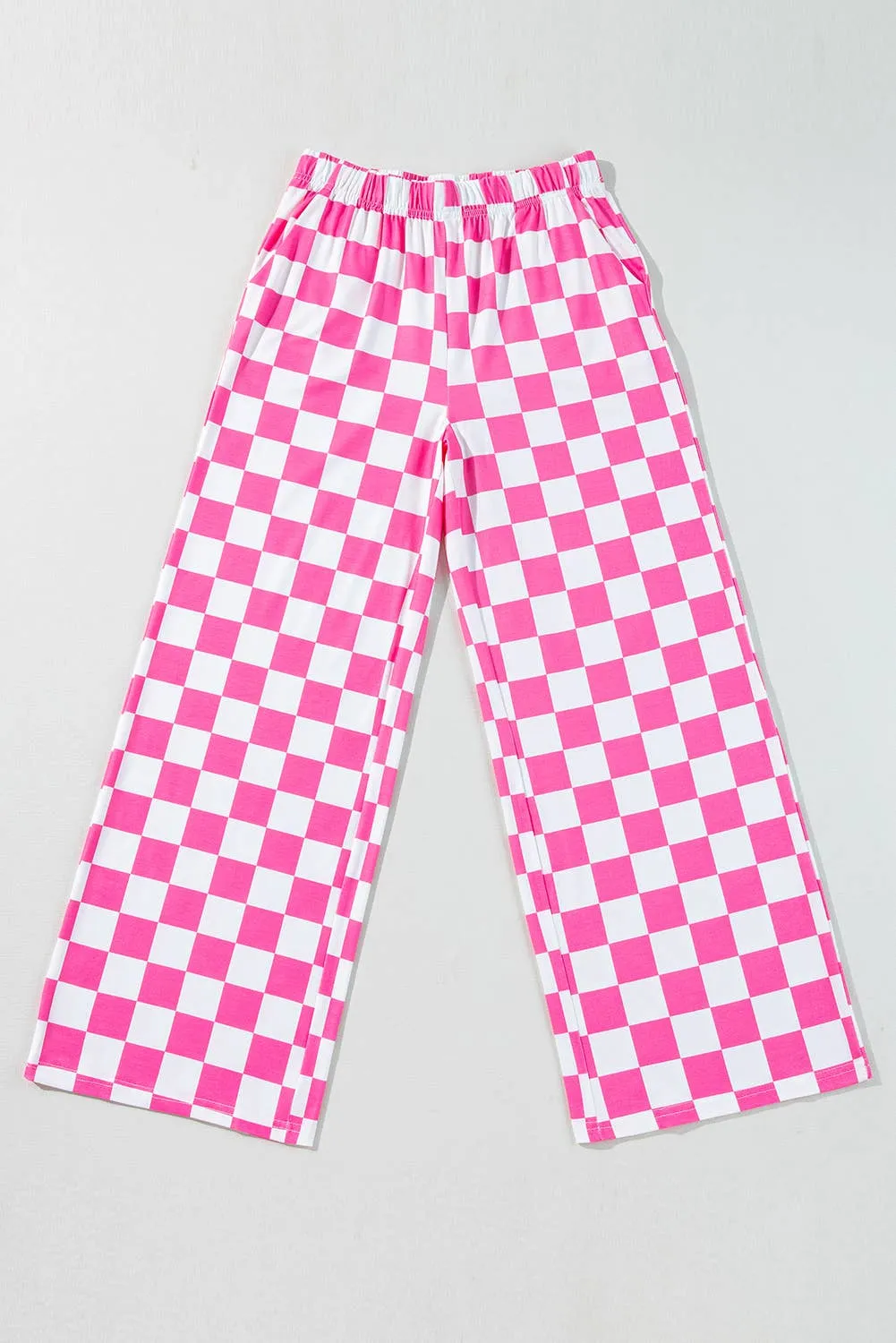 Checkered Print High Waist Wide Leg Pants