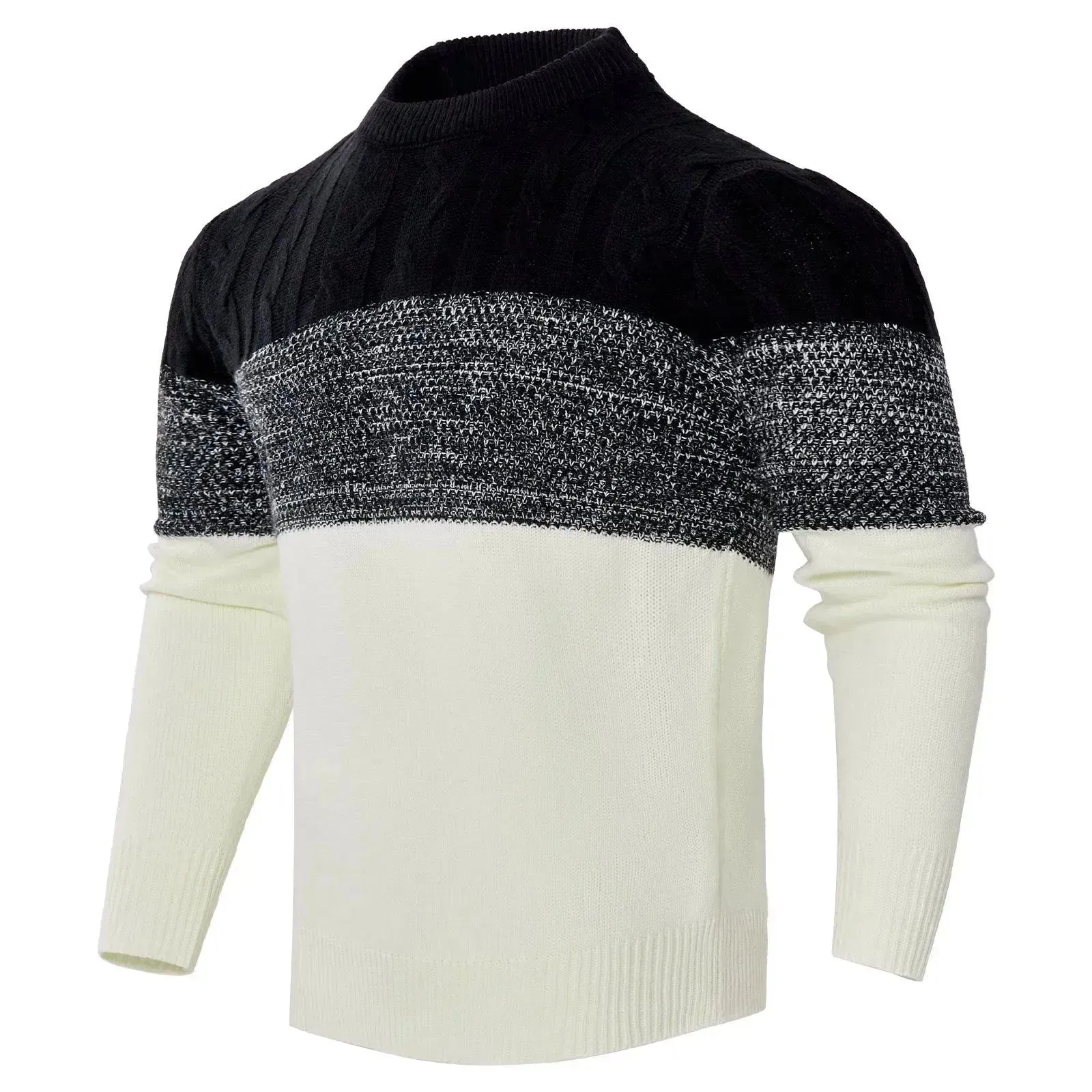 Chic Color Block Cable Knit Sweater