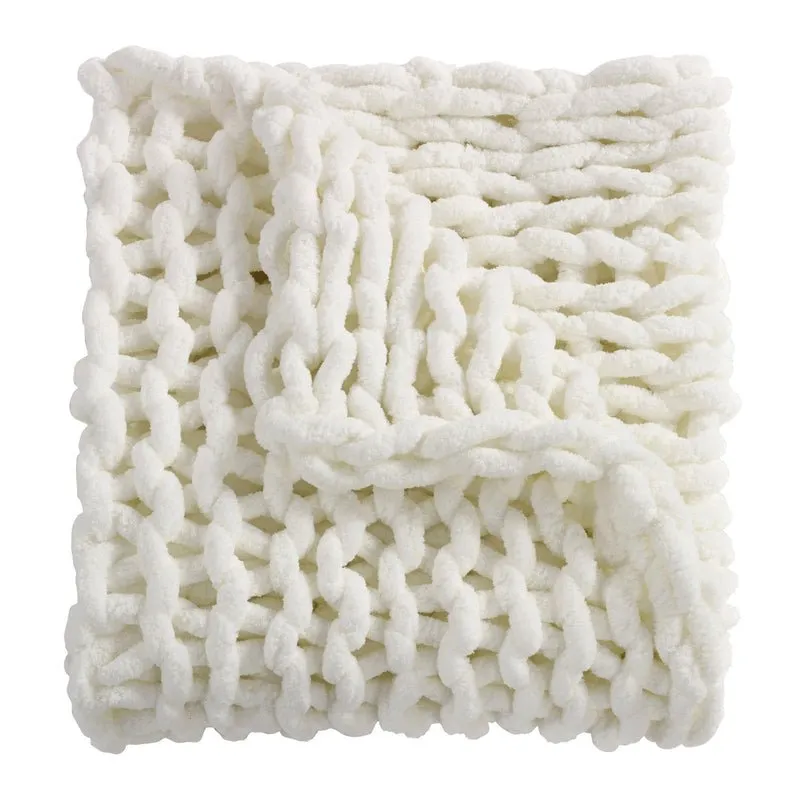 Chunky Chenille Knit Throw - Ivory