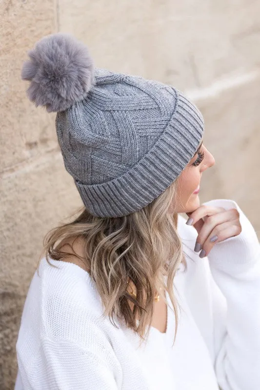 Chunky Knit Fur Pom Beanies