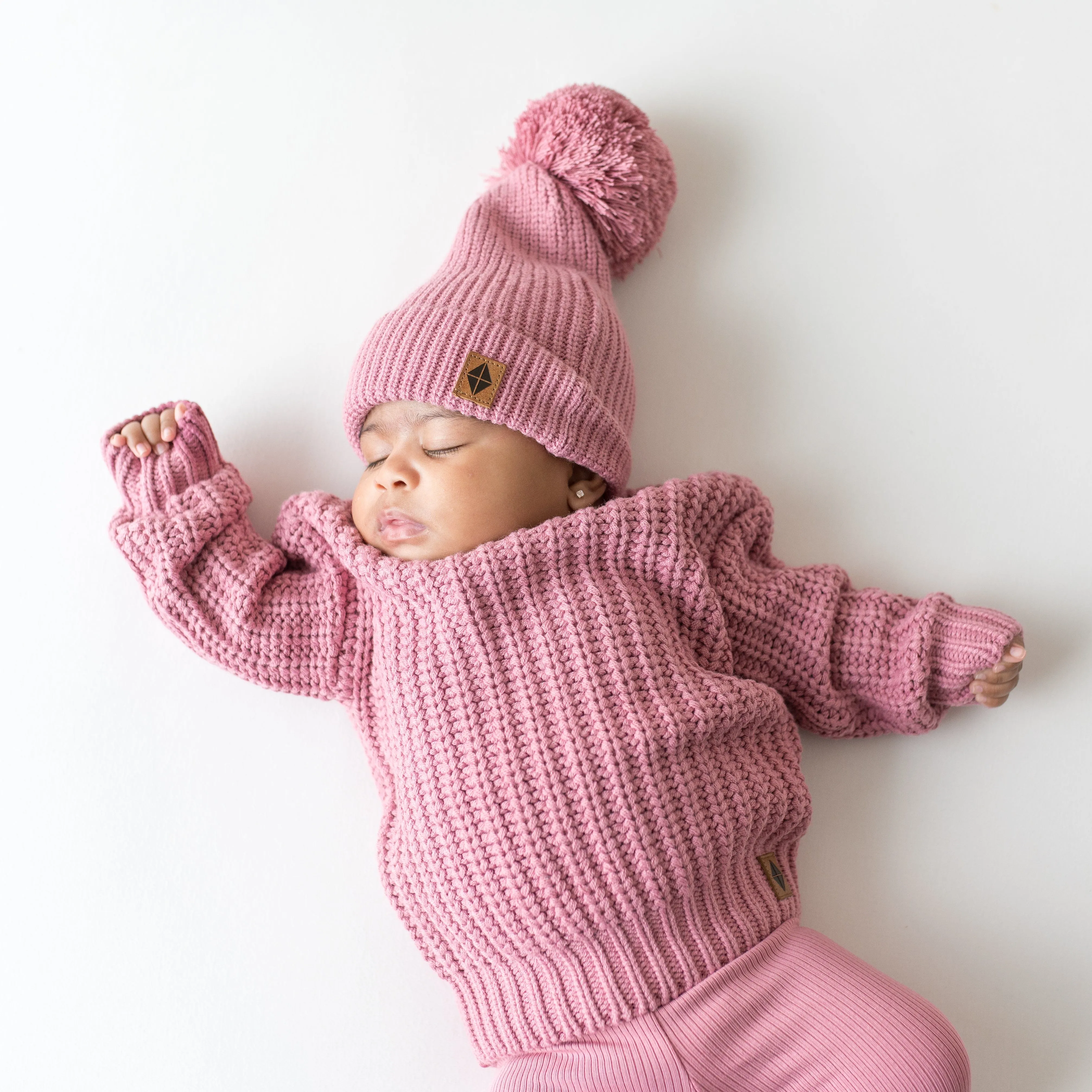 Chunky Knit Pom Beanie in Apple Blossom